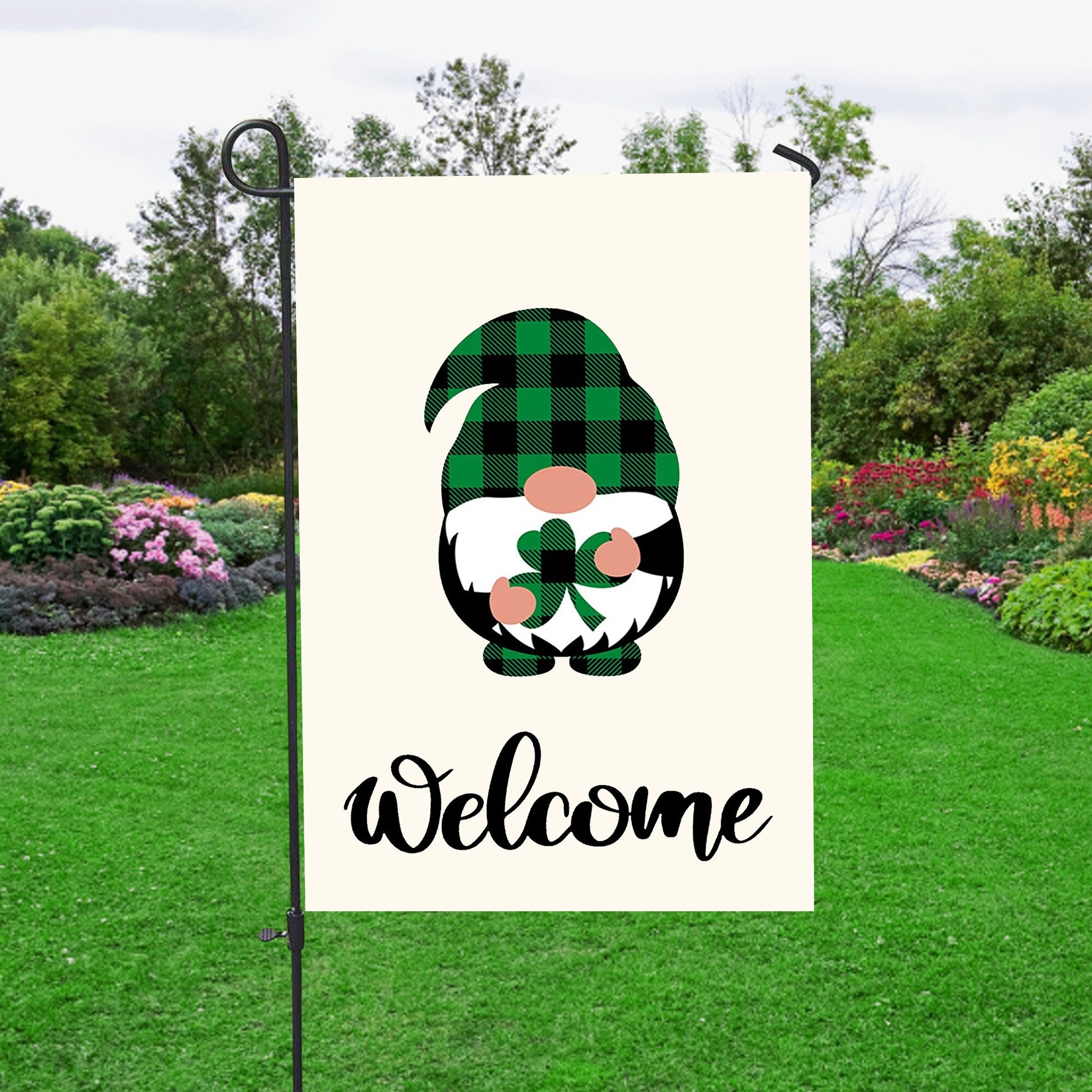 Welcome St. Patricks Day Gnomes House Flag - St. Patrick's Day Garden Flag - Outdoor St Patrick's Day Decor