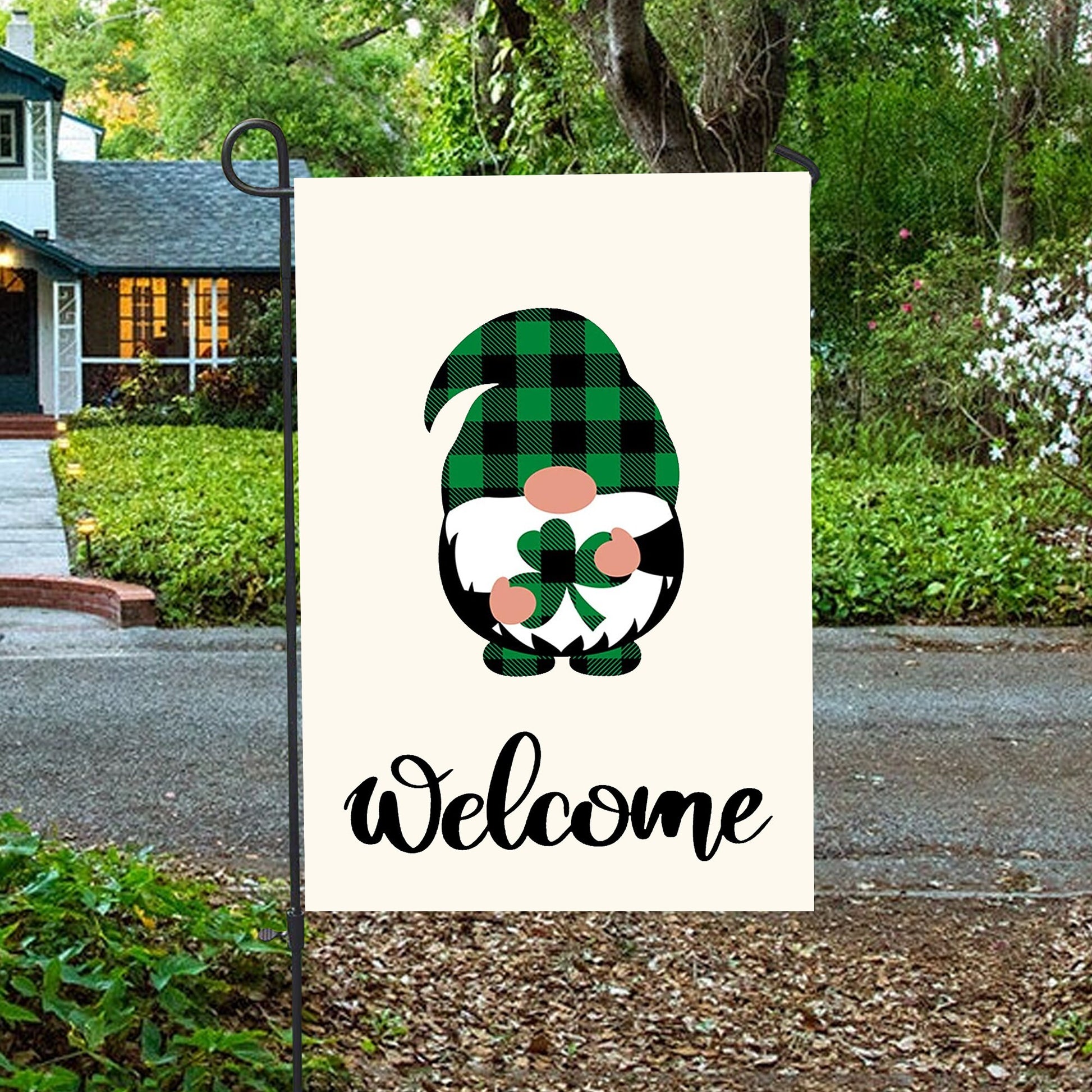 Welcome St. Patricks Day Gnomes House Flag - St. Patrick's Day Garden Flag - Outdoor St Patrick's Day Decor