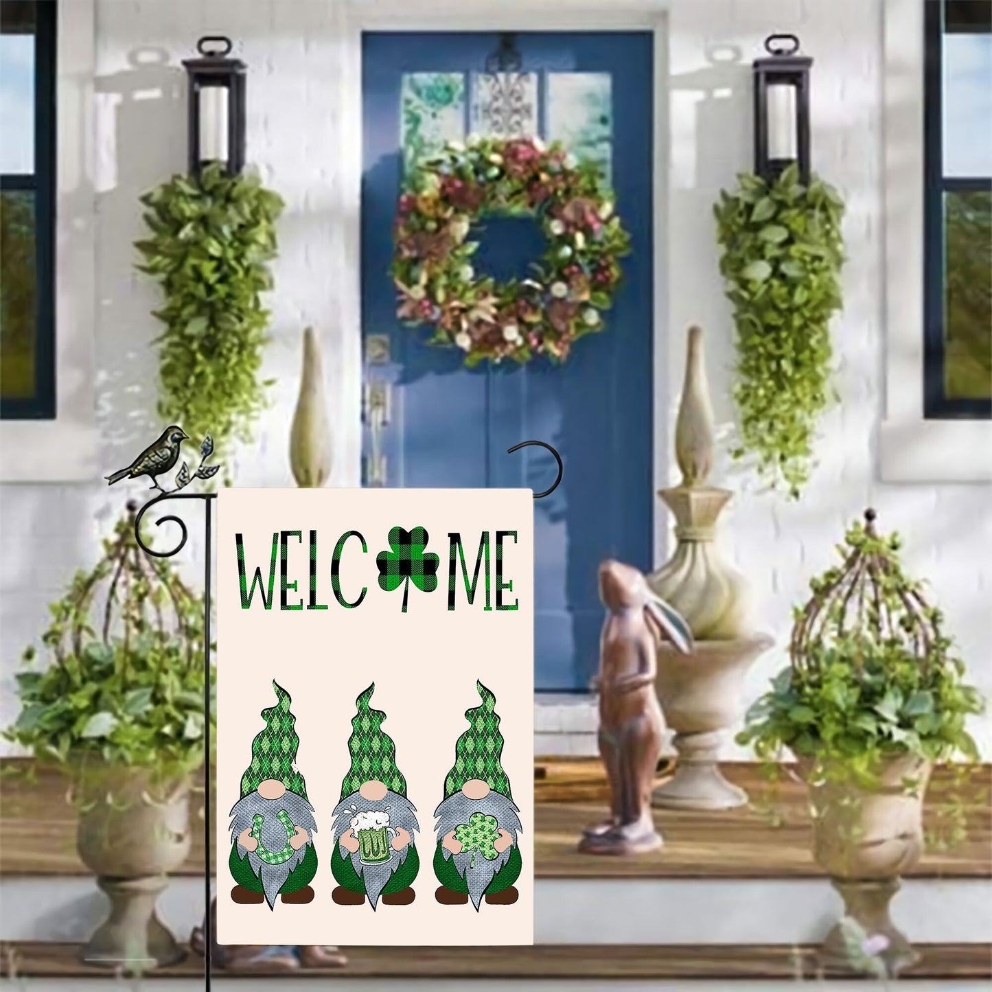 Welcome St. Patricks Day Gnomes Saint Gnomes House Flag - St. Patrick's Day Garden Flag - Outdoor St Patrick's Day Decor