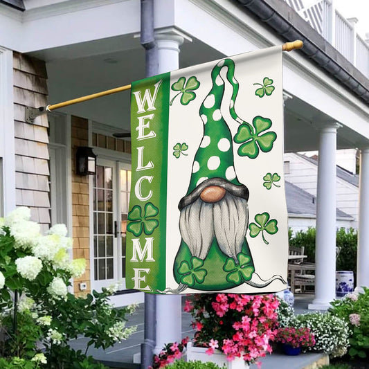 Welcome St. Patricks Day Gnomes St Gnomes House Flag - St. Patrick's Day Garden Flag - Outdoor St Patrick's Day Decor