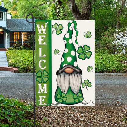 Welcome St. Patricks Day Gnomes St Gnomes House Flag - St. Patrick's Day Garden Flag - Outdoor St Patrick's Day Decor