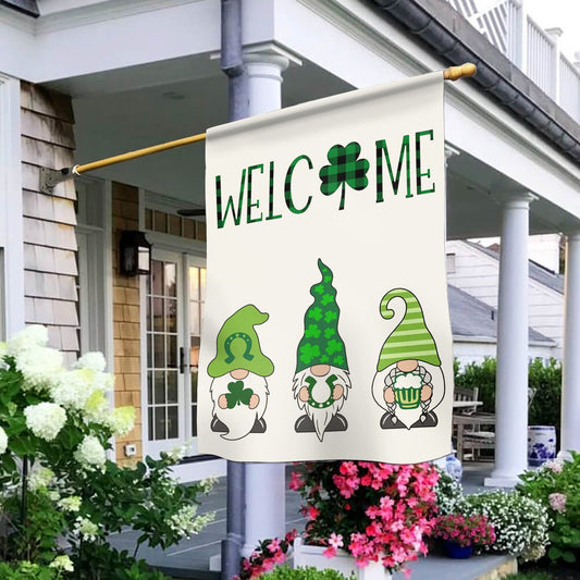 Welcome St. Patricks Day Green Gnomes Saint House Flag - St. Patrick's Day Garden Flag - Outdoor St Patrick's Day Decor