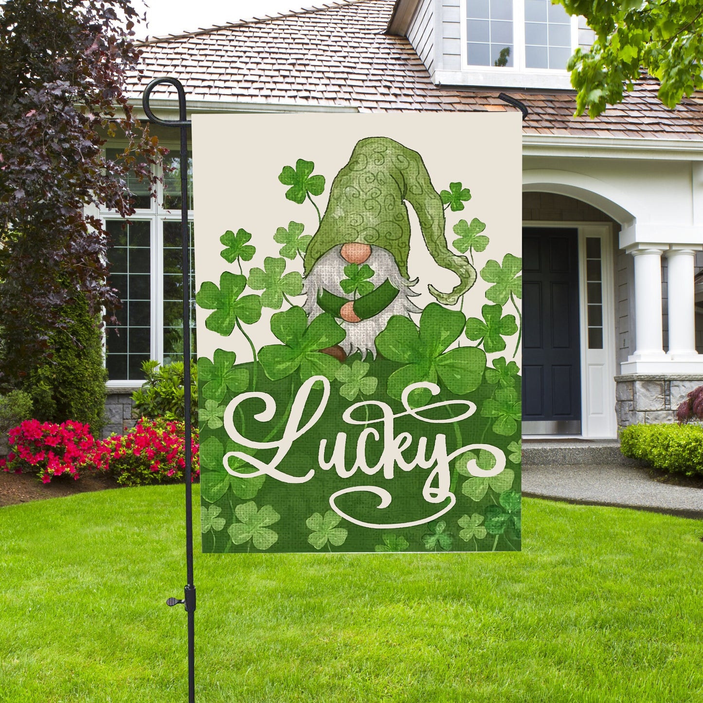 Welcome St. Patricks Day Lucky Gnome Saint House Flag - St. Patrick's Day Garden Flag - Outdoor St Patrick's Day Decor