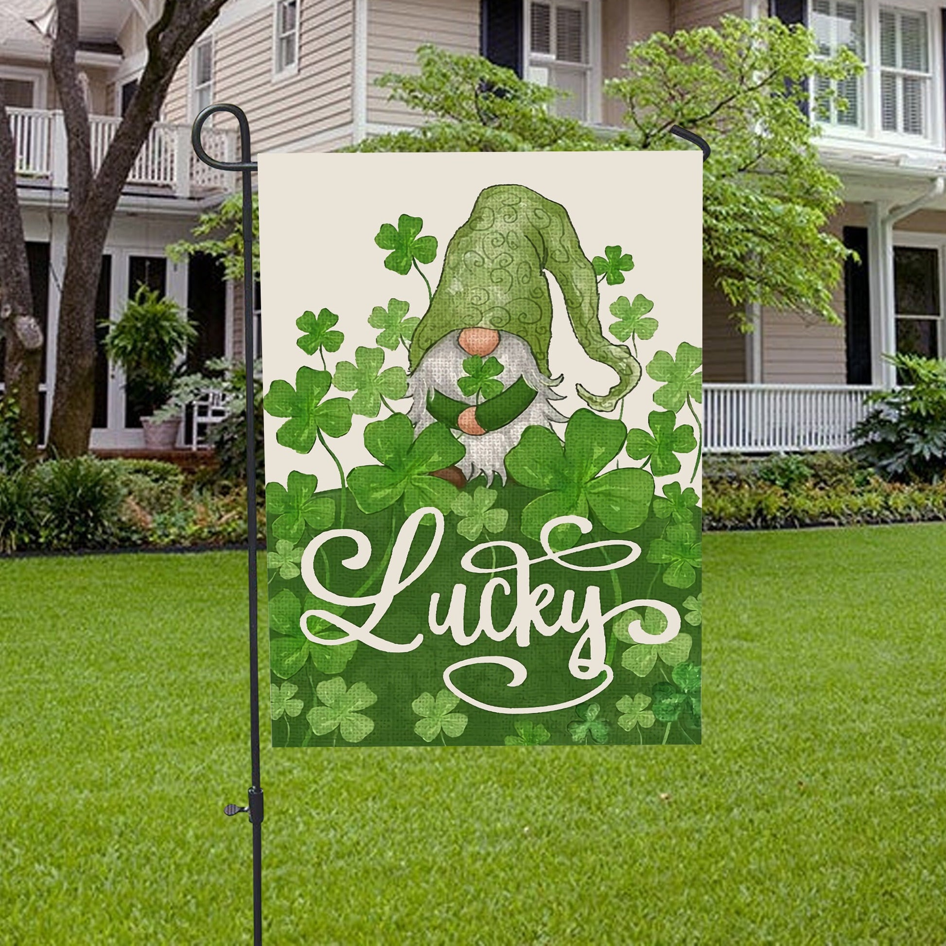 Welcome St. Patricks Day Lucky Gnome Saint House Flag - St. Patrick's Day Garden Flag - Outdoor St Patrick's Day Decor