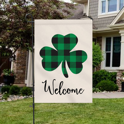 Welcome St. Patricks Day Shamrock Clover House Flag - St. Patrick's Day Garden Flag - Outdoor St Patrick's Day Decor