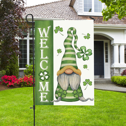 Welcome St Patrick's Day Gnomes Saint Gnomes House Flag - St. Patrick's Day Garden Flag - Outdoor St Patrick's Day Decor
