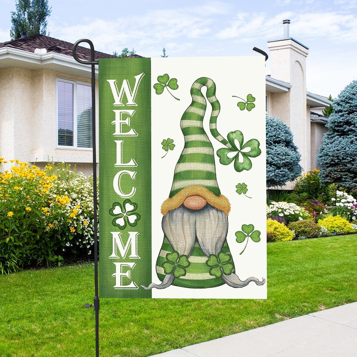 Welcome St Patrick's Day Gnomes Saint Gnomes House Flag - St. Patrick's Day Garden Flag - Outdoor St Patrick's Day Decor