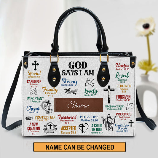 What God Says About You Leather Bag - Personalized Leather Bag With Handle for Christian Women