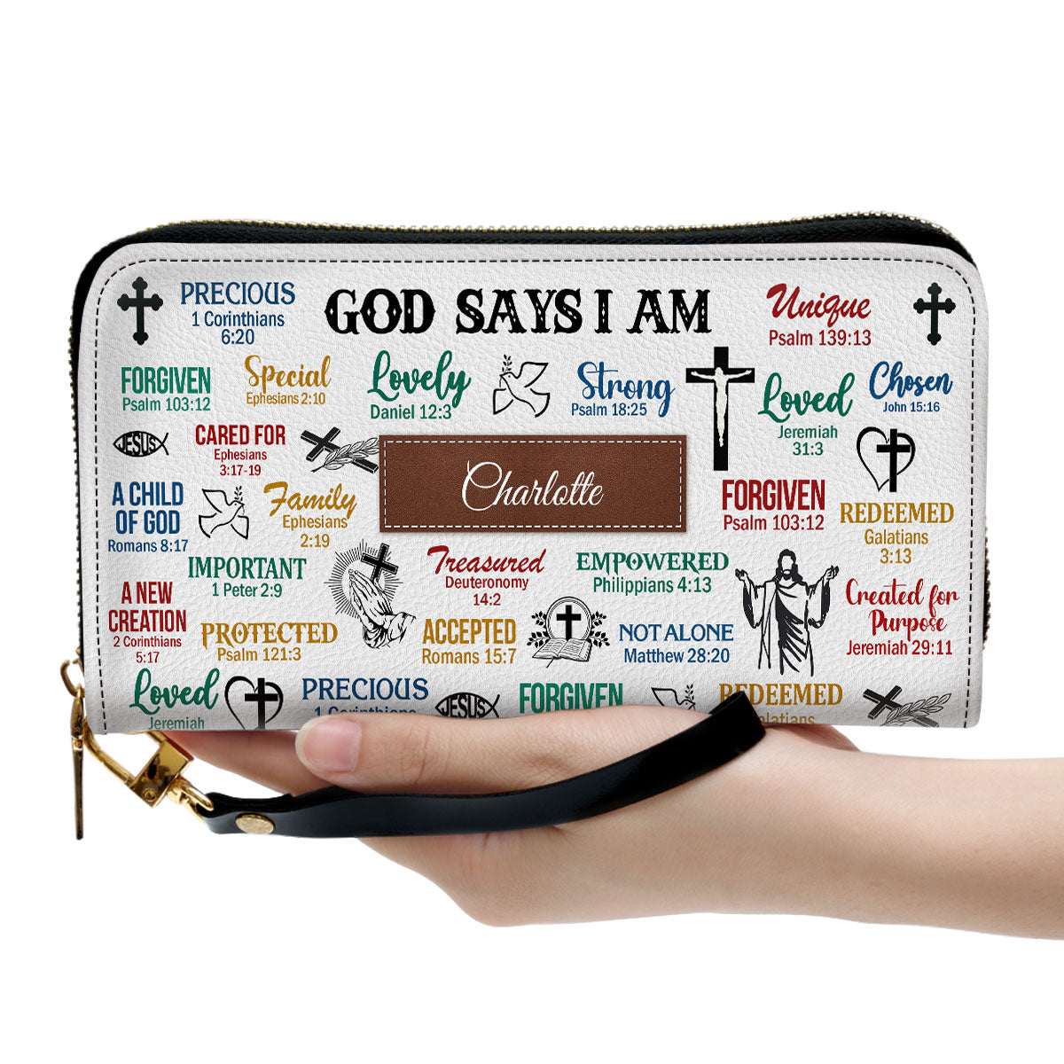 What God Says About You Presents For Religious Women With Wristlet Strap Handle Clutch Purse For Women - Personalized Name