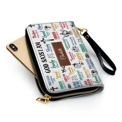 What God Says About You Presents For Religious Women With Wristlet Strap Handle Clutch Purse For Women - Personalized Name