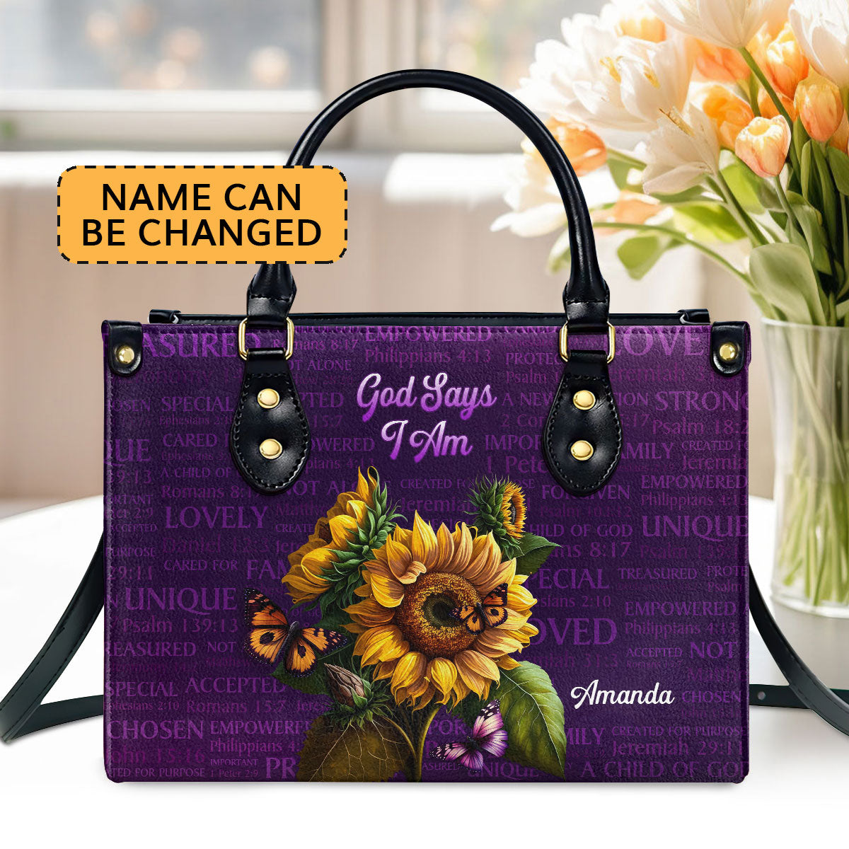 What God Says About You Religious Gift For Christian Ladies Personalized Leather Handbag With Handle