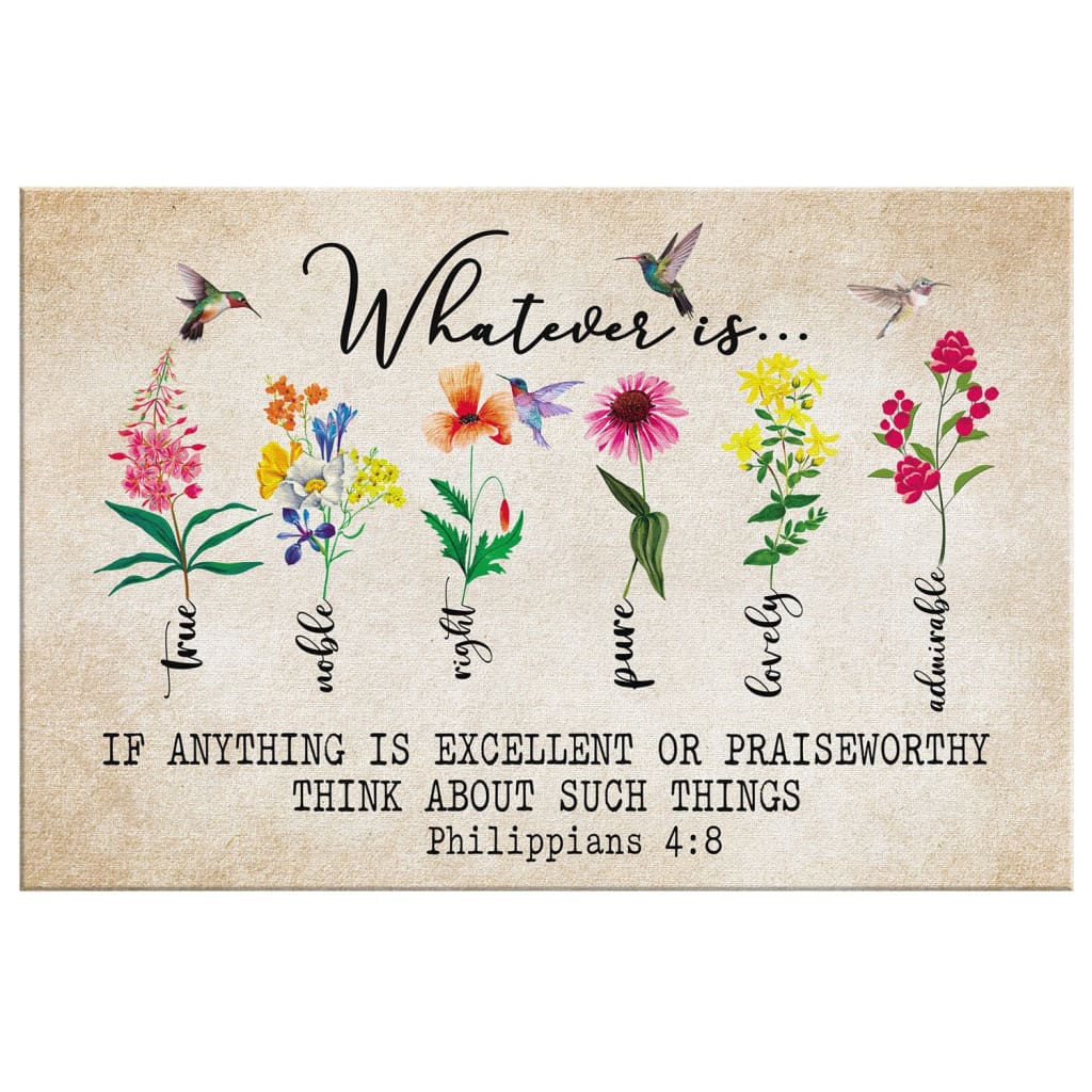 Whatever Is True Whatever Is Pure Philippians 48 Bible Verse Canvas Wall Art - Religious Wall Decor