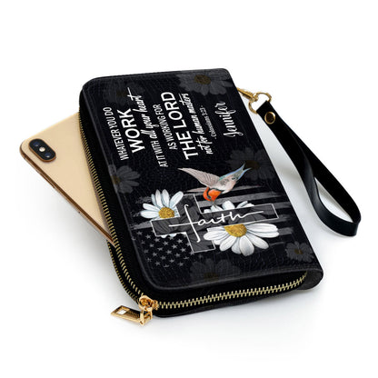 Whatever You Do, Work At It With All Your Heart Clutch Purse For Women - Personalized Name - Christian Gifts For Women