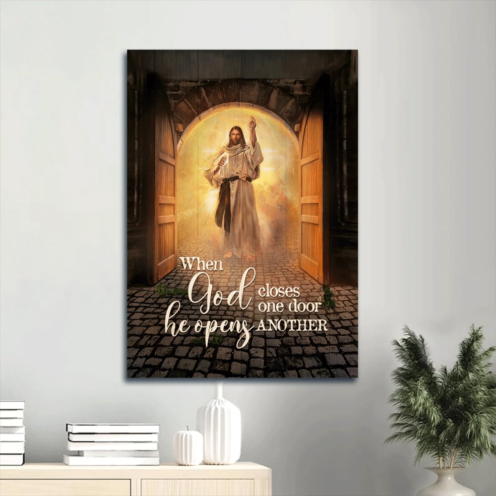 When God Closes One Door Canvas Wall Art - Jesus Opens Another - Amazing Jesus Painting - Gift For Christian