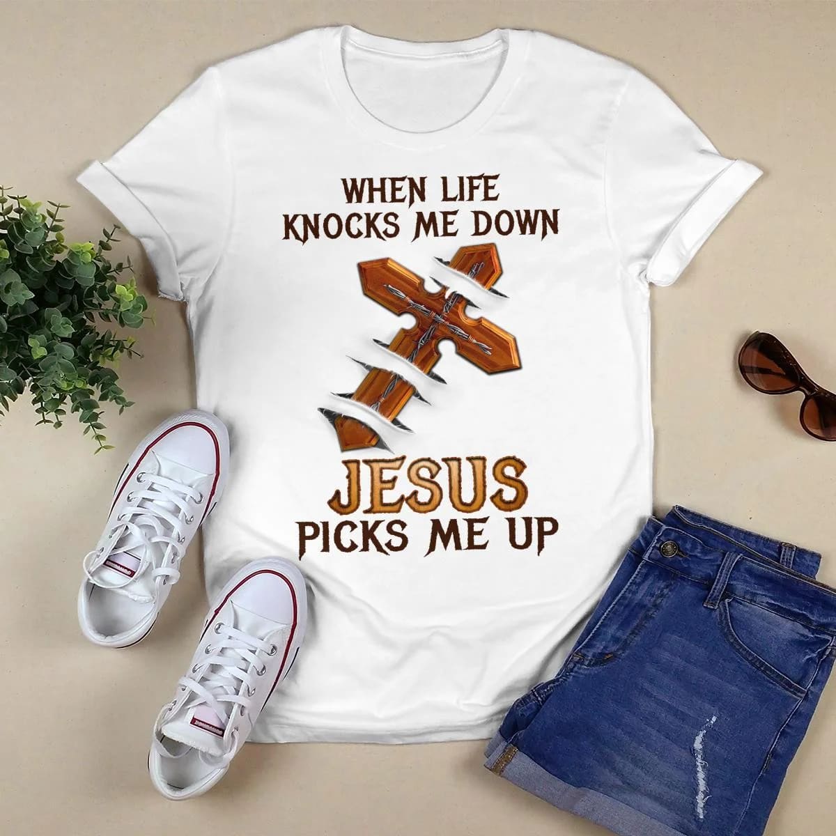 When Life Knocks Me Down Jesus Picks Me Up, God T-Shirt, Jesus Sweatshirt Hoodie, Faith T-Shirt