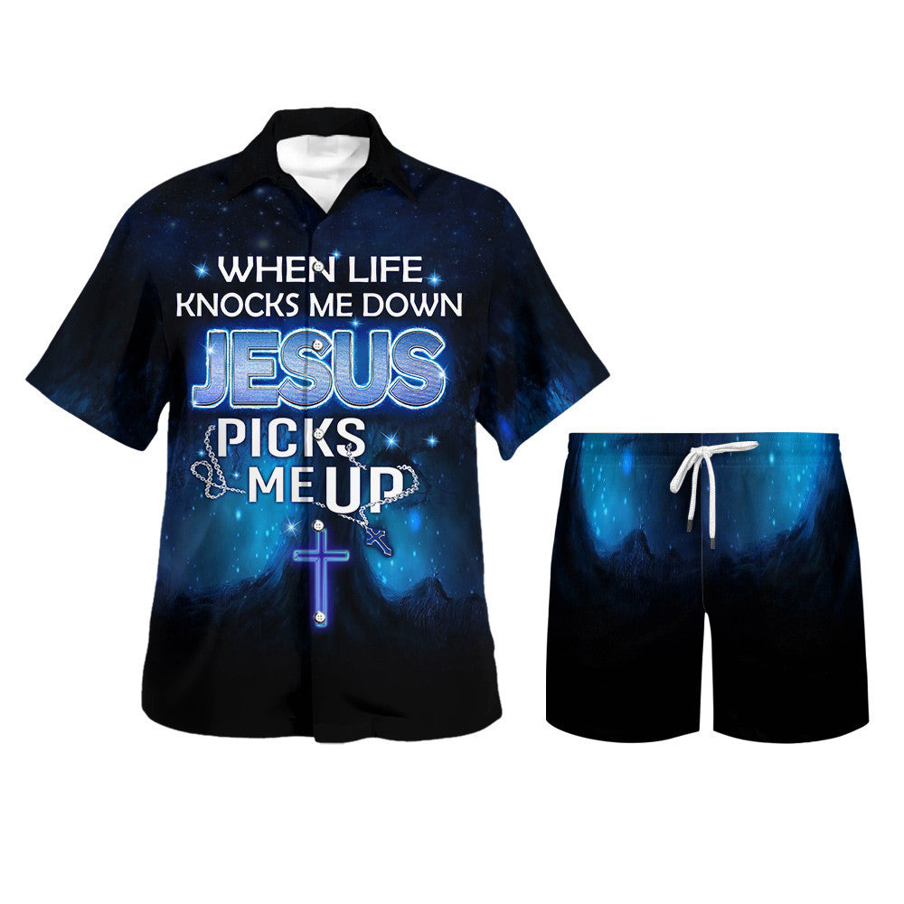When Life Knocks Me Down Jesus Picks Me Up Hawaiian Shirt - Christian Hawaiian Shirt - Religious Hawaiian Shirts