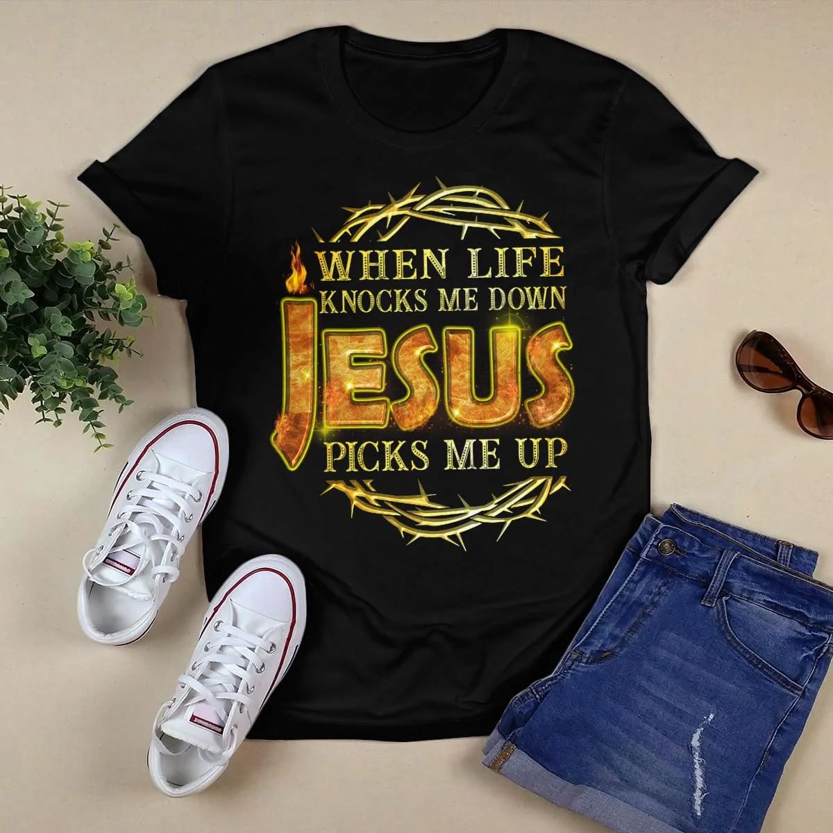 When Life Knocks Me Down Jesus Picks Me Up T-Shirt, Religious T-Shirt, Jesus Sweatshirt Hoodie, God T-Shirt