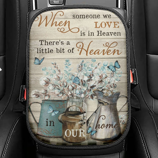 When Someone We Love Is In Heaven Flower Blue Butterfly Seat Box Cover, Christian Car Center Console Cover, Bible Verse Car Interior Accessories