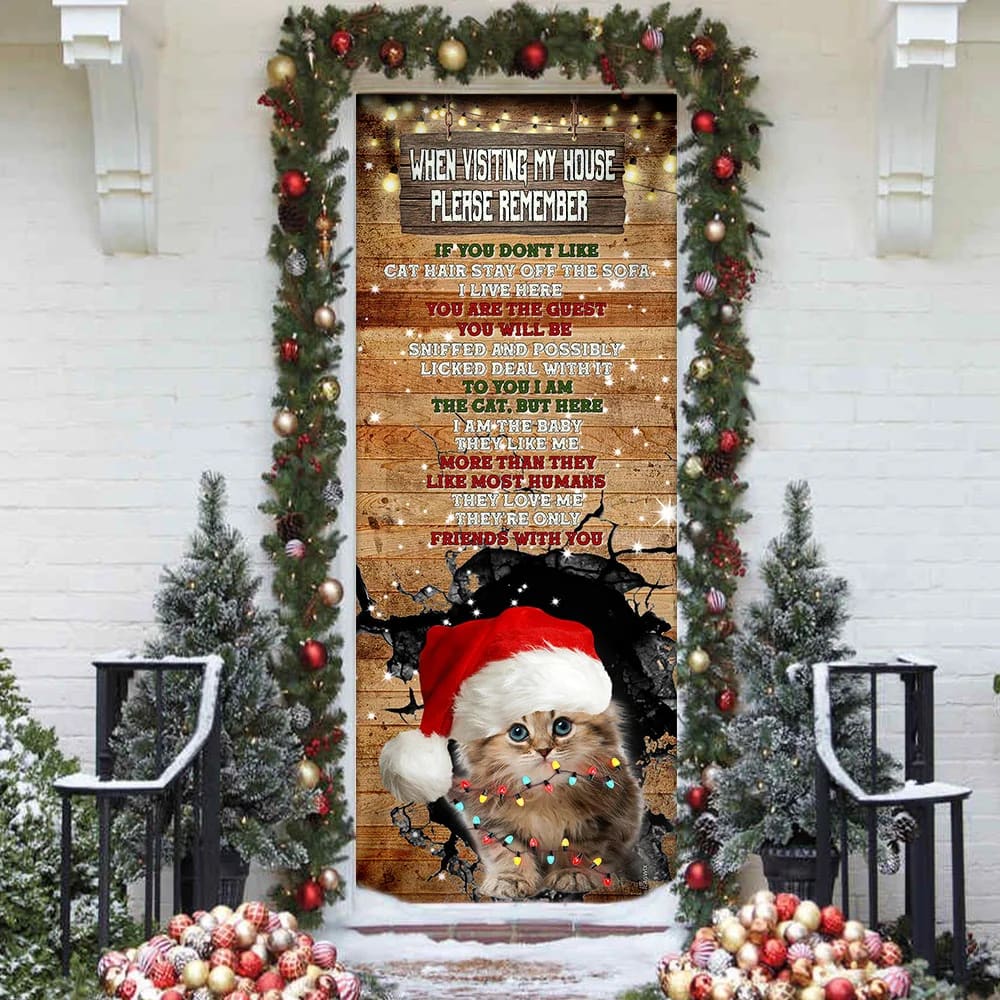 When Visiting My House Please Remember Door Cover - Cat Lover Door Cover - Christmas Outdoor Decoration