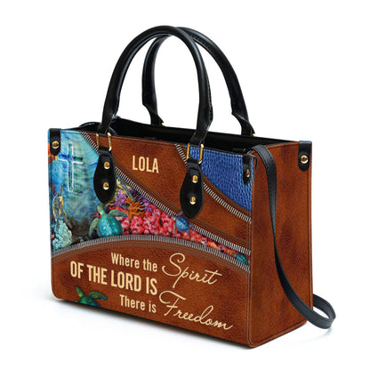 Where The Spirit Of The Lord Is There Is Freedom Personalized Turtle Leather Bag For Women - Religious Gifts For Women