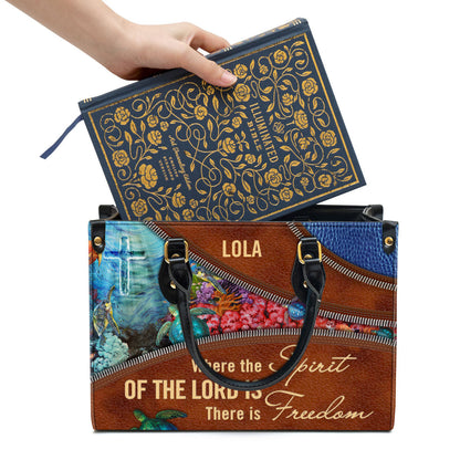 Where The Spirit Of The Lord Is There Is Freedom Personalized Turtle Leather Bag For Women - Religious Gifts For Women
