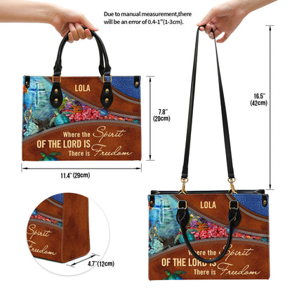 Where The Spirit Of The Lord Is There Is Freedom Personalized Turtle Leather Bag For Women - Religious Gifts For Women