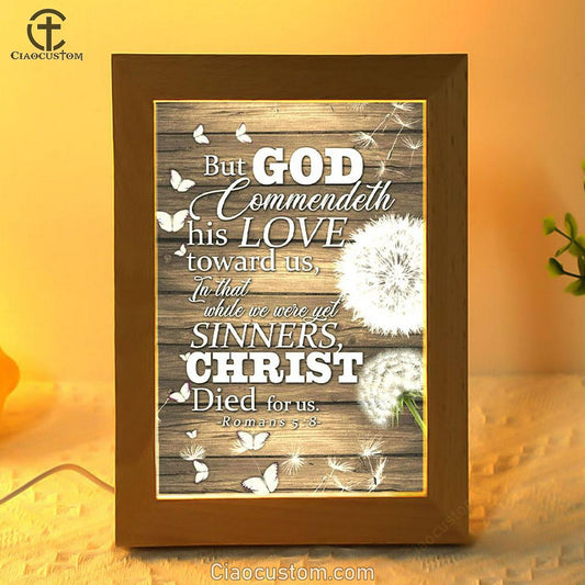 While We Were Yet Sinners Christ Died For Us Romans 58 Bible Verse Wooden Lamp Art - Bible Verse Wooden Lamp - Scripture Night Light