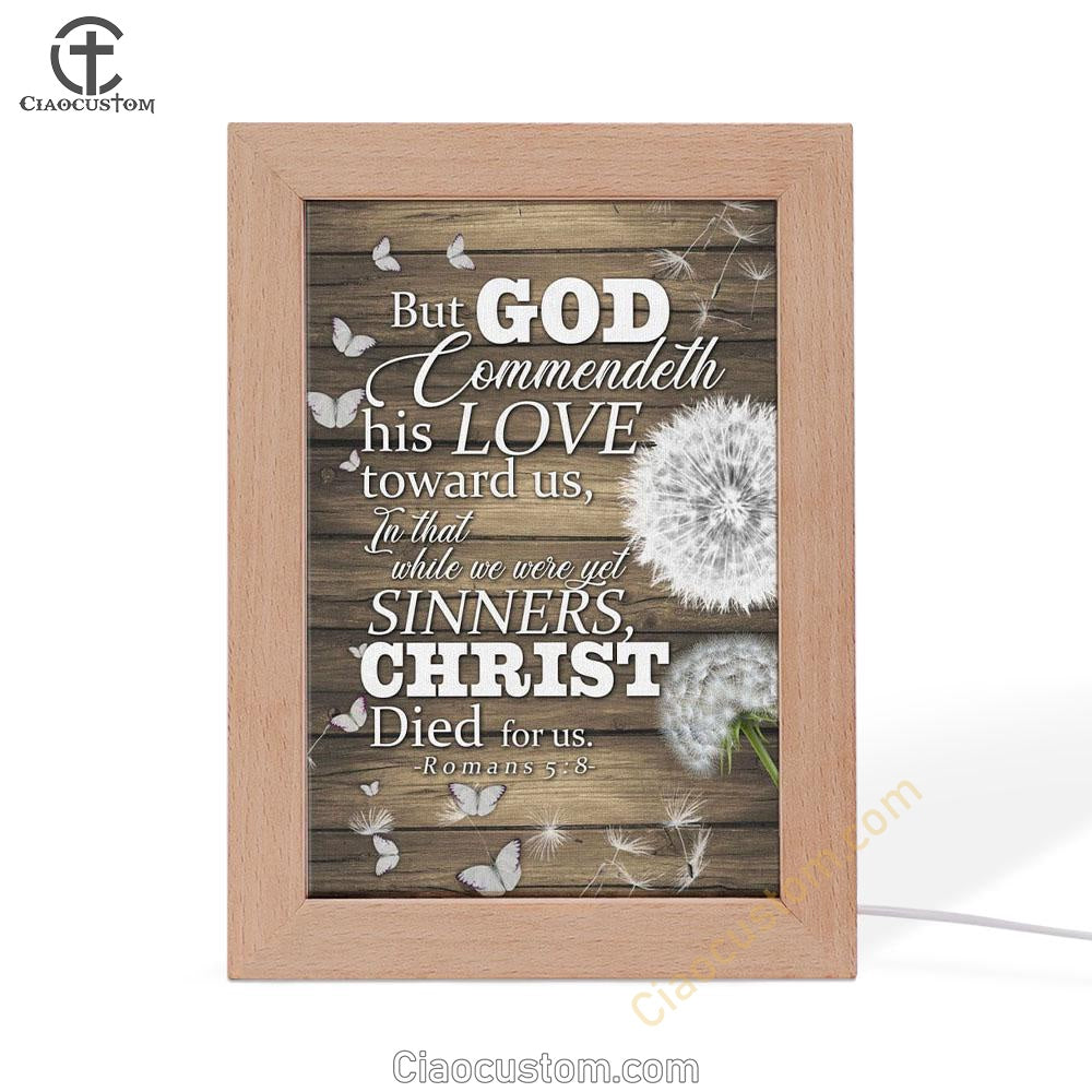 While We Were Yet Sinners Christ Died For Us Romans 58 Bible Verse Wooden Lamp Art - Bible Verse Wooden Lamp - Scripture Night Light