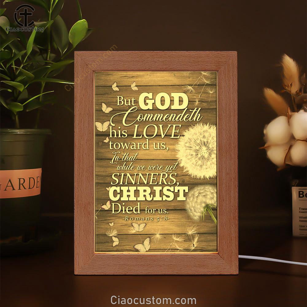 While We Were Yet Sinners Christ Died For Us Romans 58 Bible Verse Wooden Lamp Art - Bible Verse Wooden Lamp - Scripture Night Light