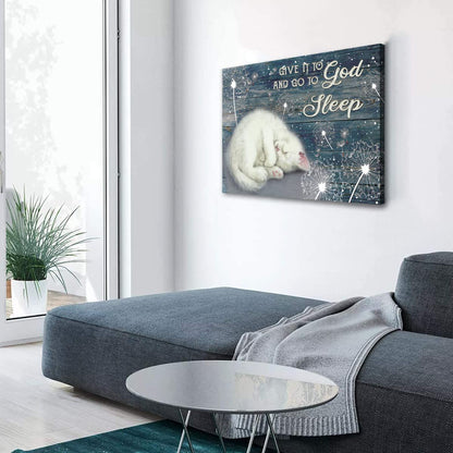 White Cat Painting Dandelion Drawing Night Sky, Give It To God And Go To Sleep Jesus Canvas Wall Art