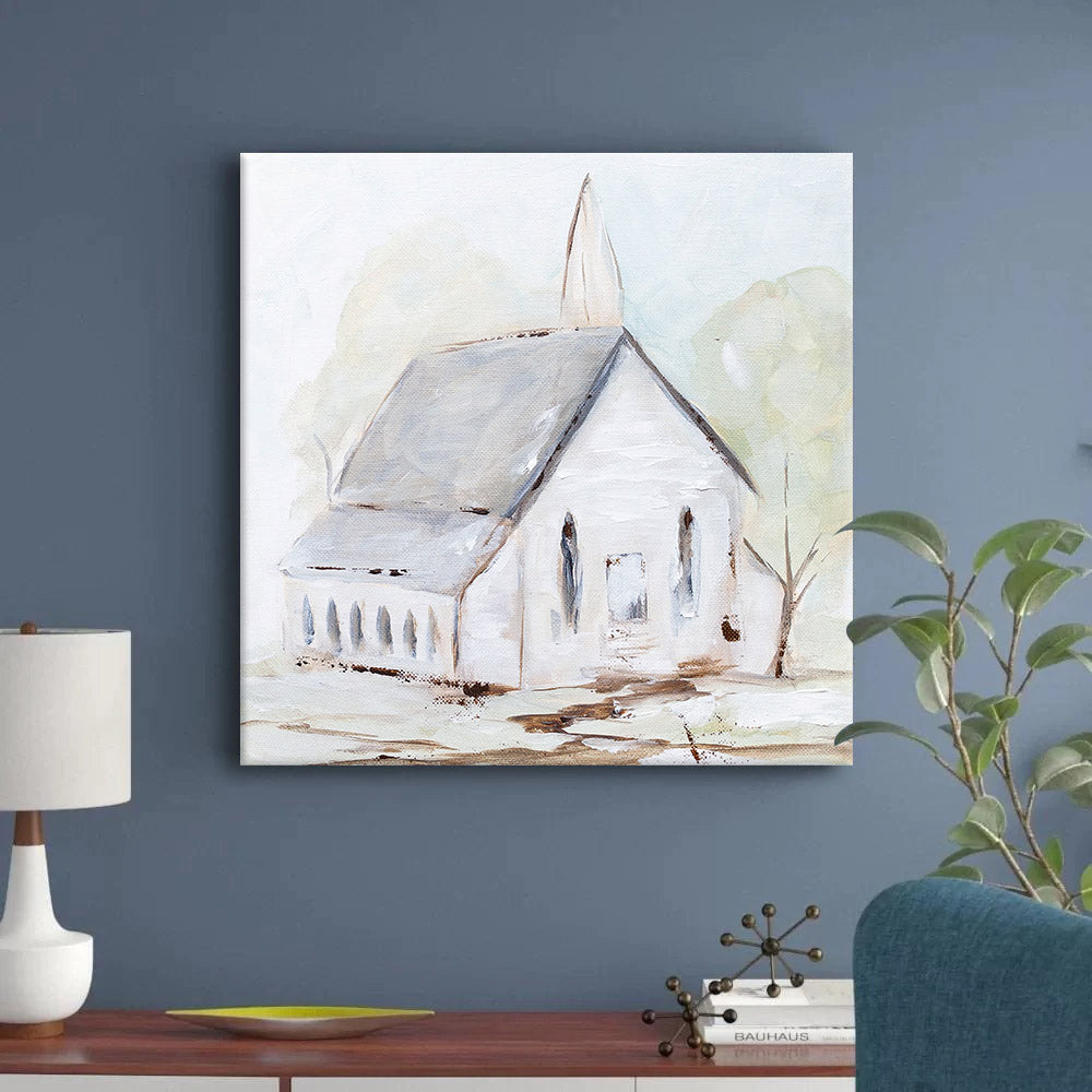 White Chapel Paper Print - Christian Art Gift - Religious Canvas Painting