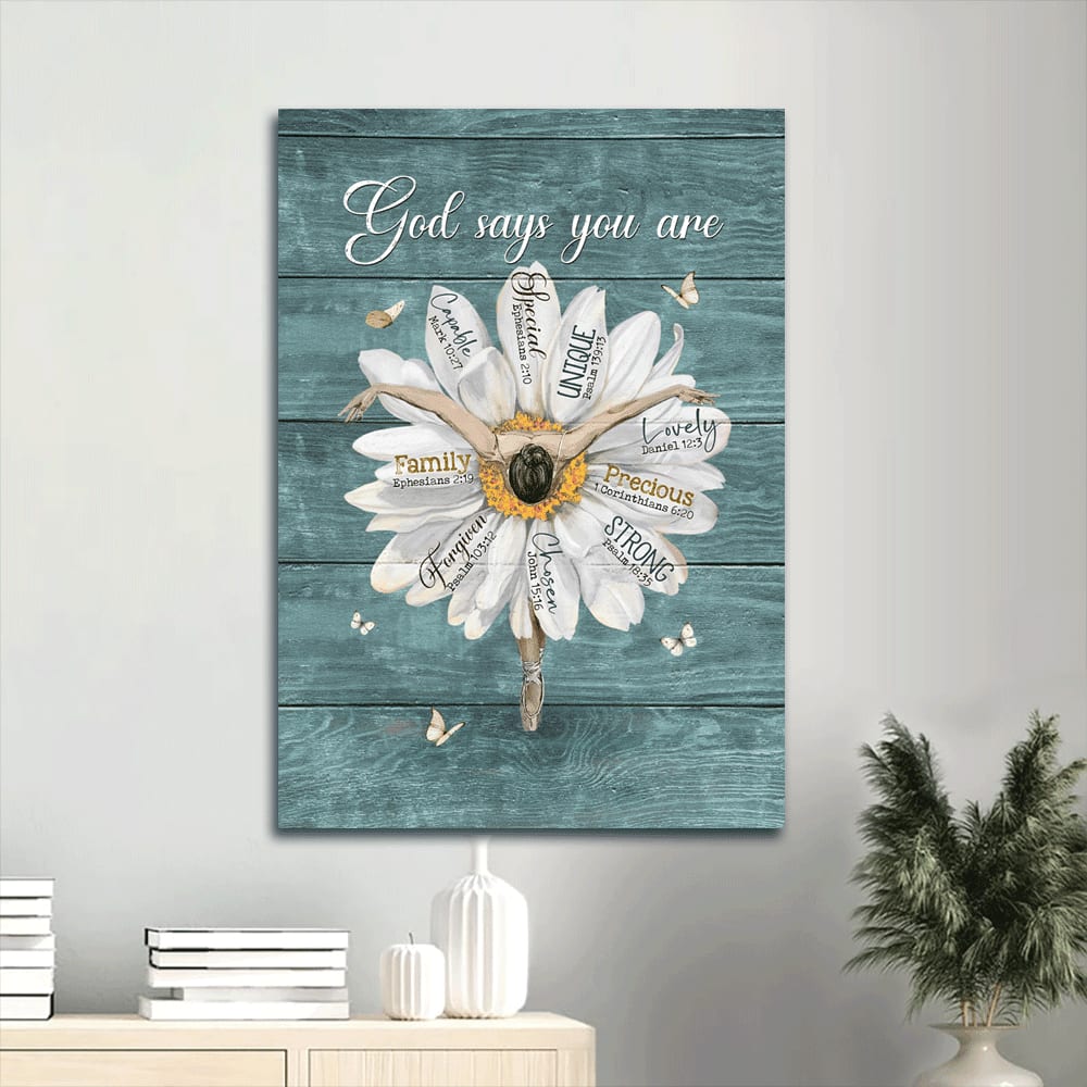 White Daisy Ballet Dancer Canvas Wall Art - God Says You Are Portrait Canvas Prints