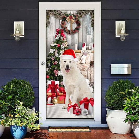 White German Shepherd Christmas Door Cover - Christmas Outdoor Decoration