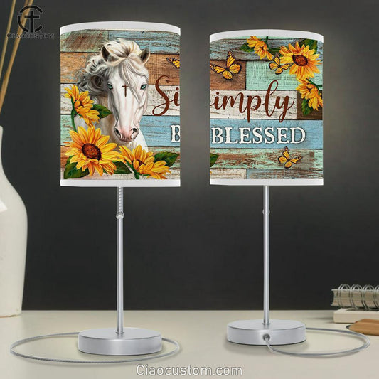 White Horse Simply Blessed Table Lamp Art - Bible Verse Lamp Art - Room Decor Christian
