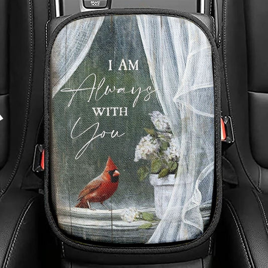 White Hydrangea Cardinal I Am Always With You Spring Car Center Console Cover, Christian Armrest Seat Cover, Bible Seat Box Cover