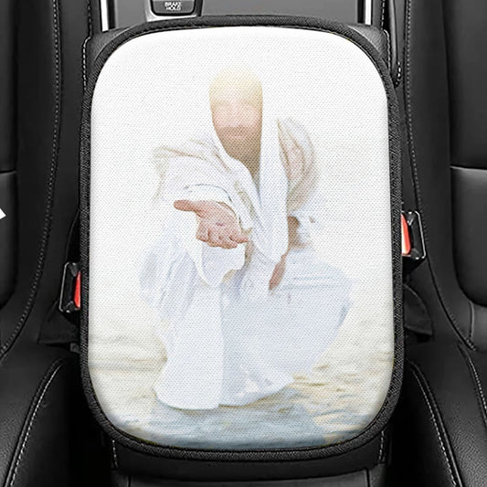 White Jesus Seat Box Cover 2, Christian Car Center Console Cover, Jesus Car Interior Accessories