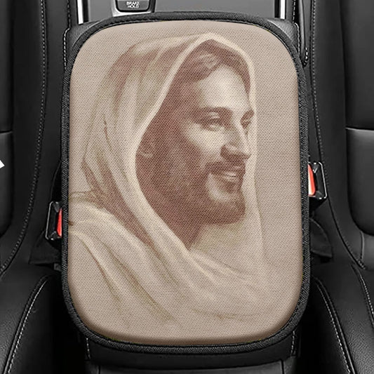 White Jesus Seat Box Cover, Christian Car Center Console Cover, Jesus Car Interior Accessories