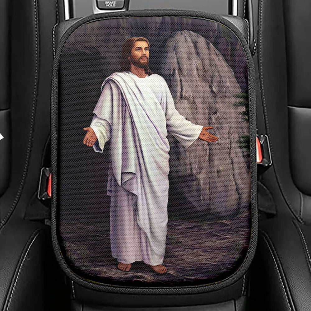 White Jesus Seat Box Cover, Jesus Car Center Console Cover, Christian Car Interior Accessories