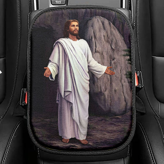 White Jesus Seat Box Cover, Jesus Car Center Console Cover, Christian Car Interior Accessories