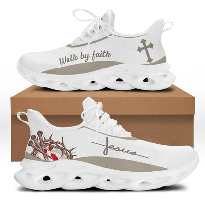 White Jesus Walk By Faith Yezy Running Sneakers Max Soul Shoes - Christian Shoes For Men And Women