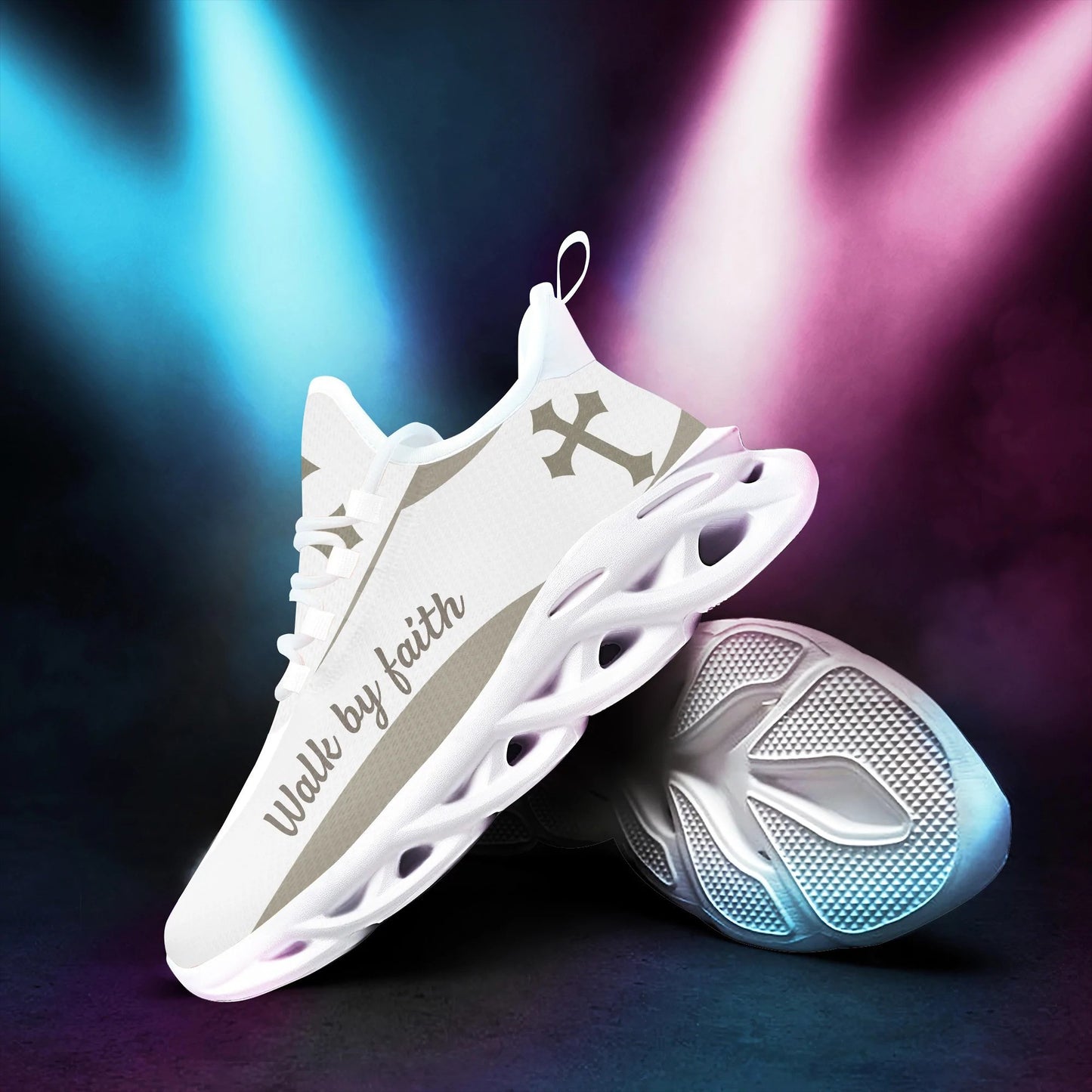 White Jesus Walk By Faith Yezy Running Sneakers Max Soul Shoes - Christian Shoes For Men And Women