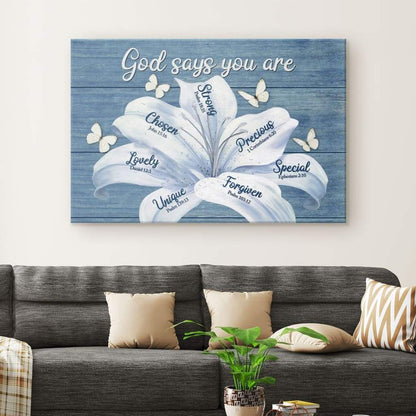 White Lily, God Says You Are Christian Wall Art Canvas Print - Religious Wall Decor