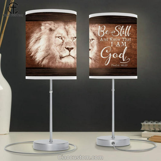 White Lion Be Still And Know That I Am God Table Lamp Art - Bible Verse Lamp Art - Room Decor Christian