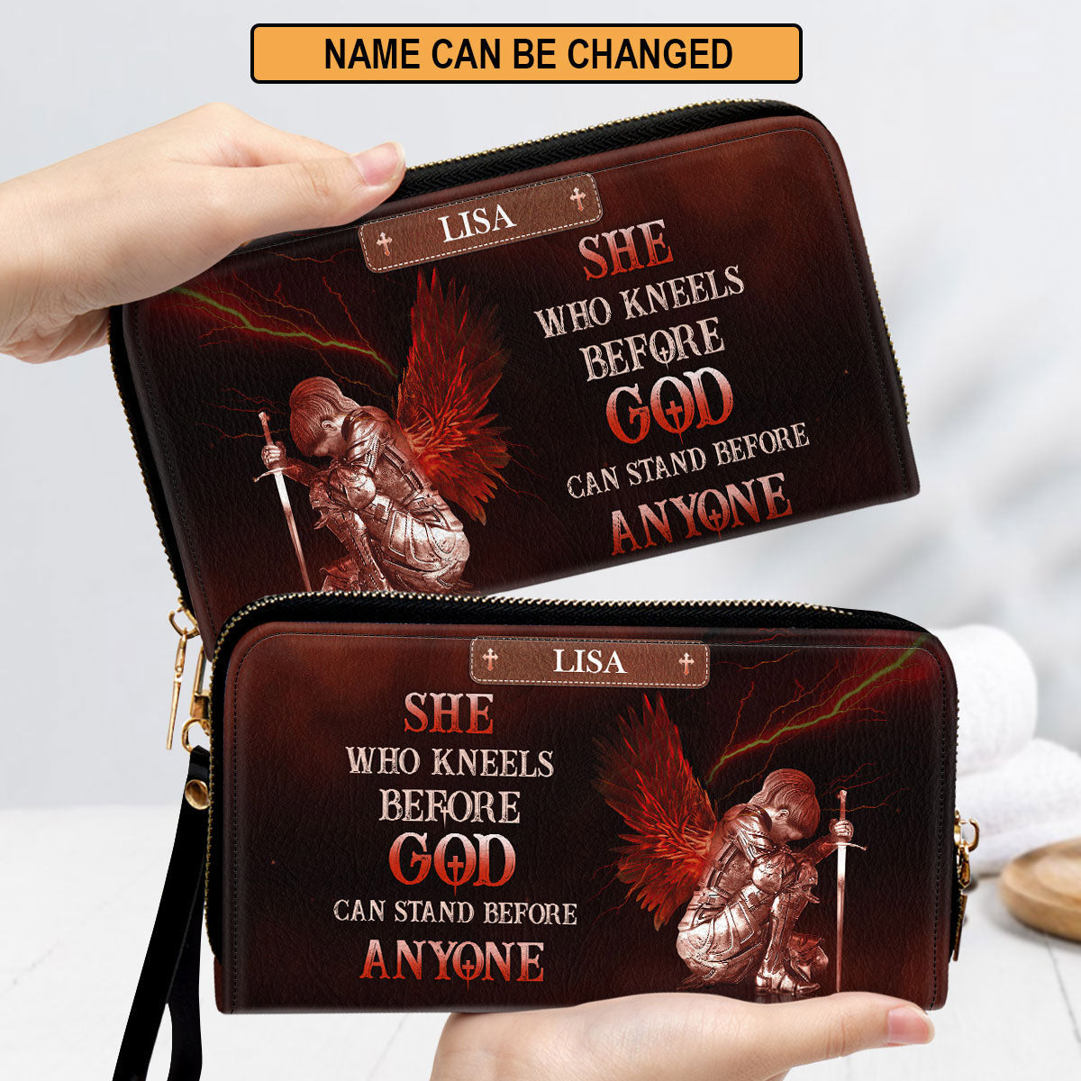 Who Kneels Before God Can Stand Before Anyone Clutch Purse For Women - Personalized Name - Christian Gifts For Women