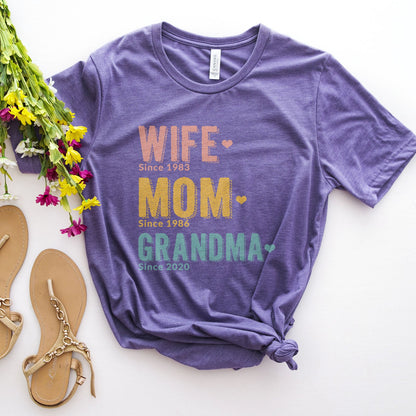 Wife Mom Grandma Since Personalized Tee Shirts For Women - Christian Shirts for Women - Religious Tee Shirts