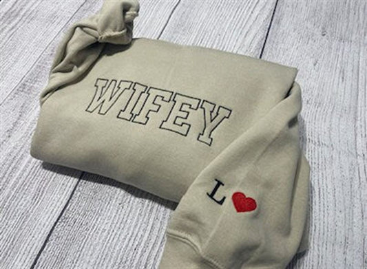 Wifey Embroidered Sweatshirt, Women's Embroidered Sweatshirts