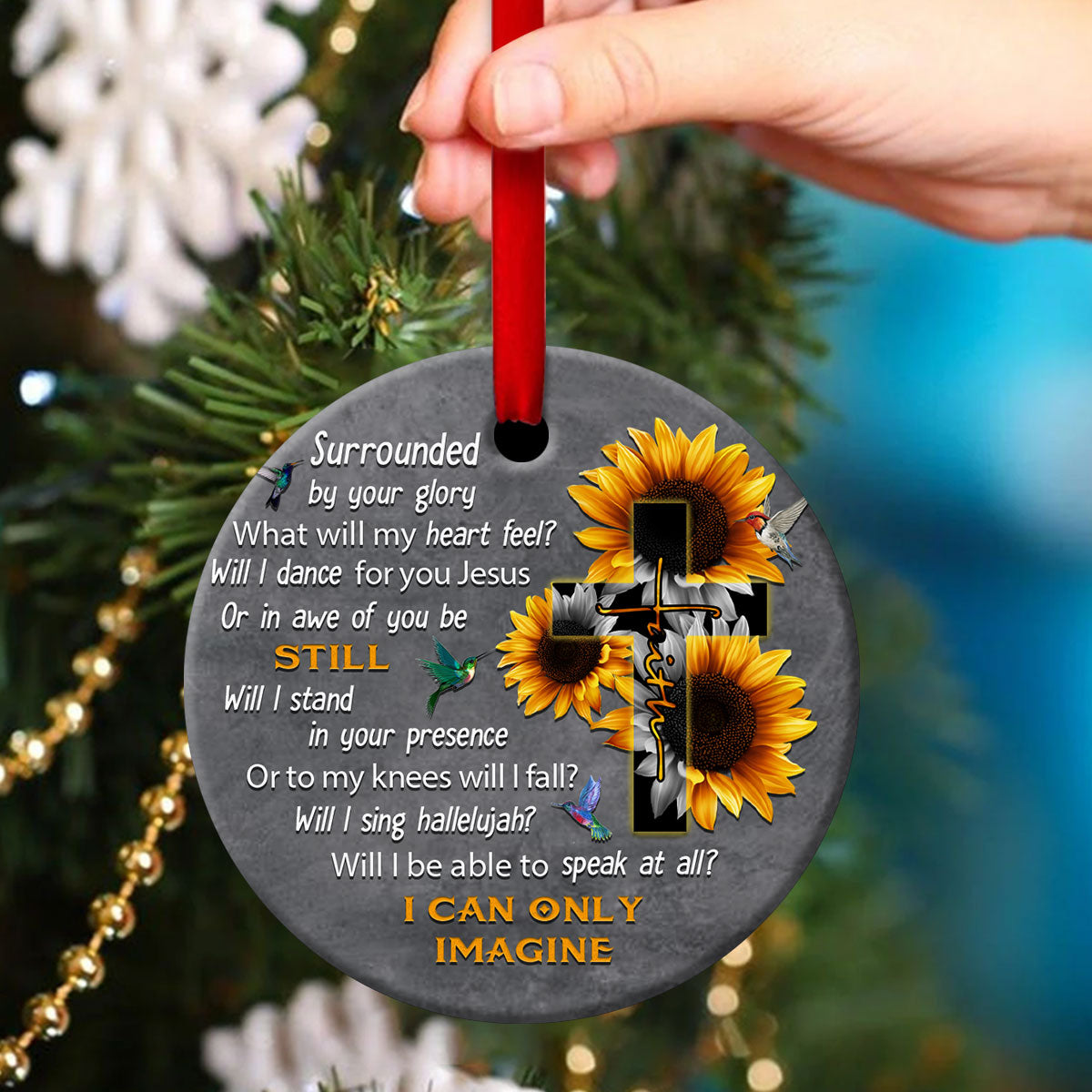 Will I Stand In Your Presence - Sunflower Ceramic Circle Ornament - Christian Gift For Friends