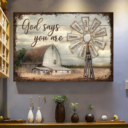 Windmill Farm Rustic Barn God Says You Are Canvas Wall Art - Christian Poster - Religious Wall Decor