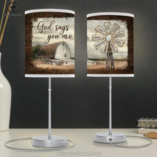 Windmill Rustic Barn God Says You Are Table Lamp Art - Bible Verse Lamp Art - Room Decor Christian