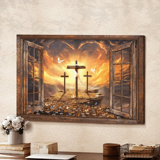 Window Sunset Path To Heaven Jesus Landscape Canvas Wall Art - Jesus Canvas Pictures - Christian Wall Posters